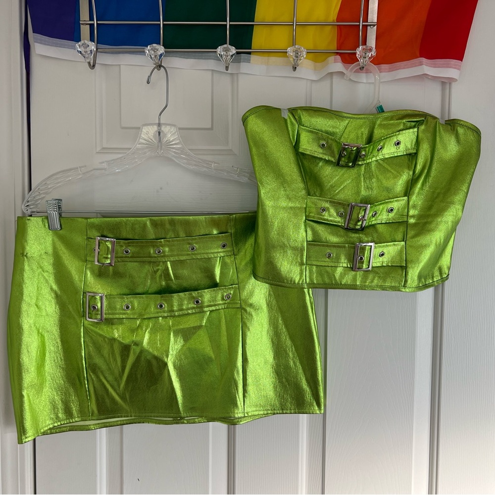 ASOS Metallic Lime Green Matching skirt & top